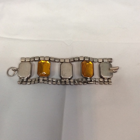 VINTAGE METAL SKULL ORANGE RHINESTONE BRACELET - Picture 5 of 12